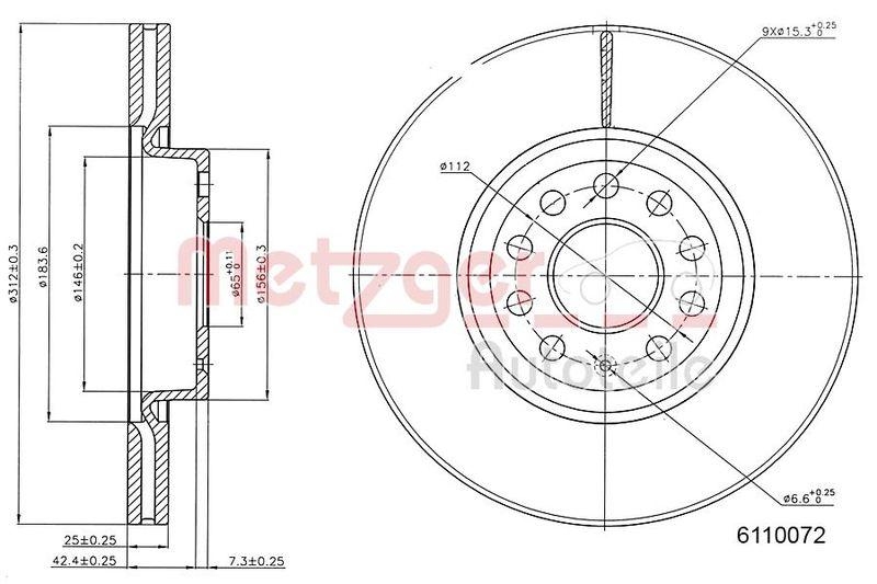 METZGER 6110072 Bremsscheibe Lack/Ks f&uuml;r AUDI VA
