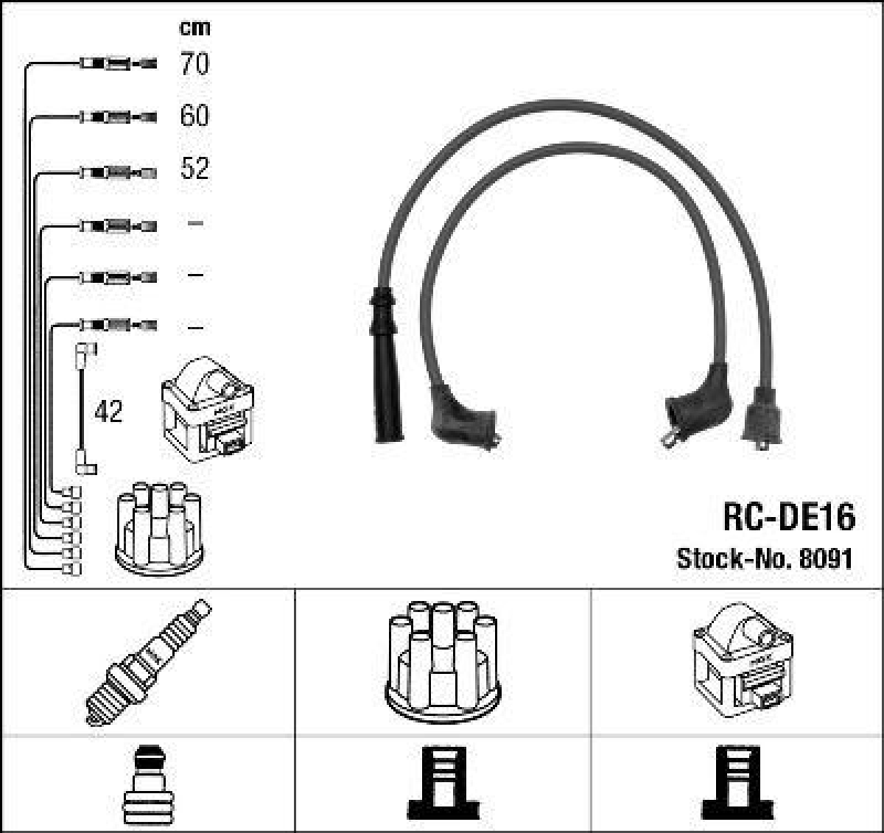 NGK 8091 Z&uuml;ndleitungssatz RC-DE16 |Z&uuml;ndkabel