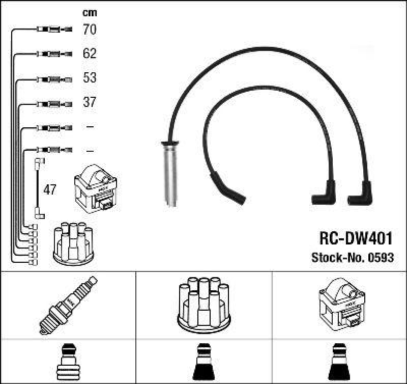 NGK 0593 Z&uuml;ndleitungssatz RC-DW401 |Z&uuml;ndkabel