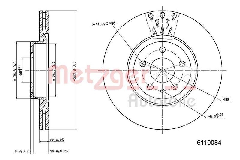 METZGER 6110084 Bremsscheibe Lack/Ks/Ms f&uuml;r ALFA VA