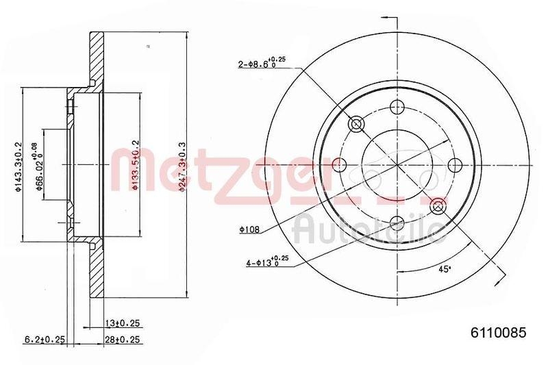 METZGER 6110085 Bremsscheibe Lack/Ks/Ms f&uuml;r CITROEN/PEUGEOT VA