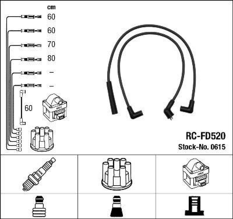 NGK 0615 Z&uuml;ndleitungssatz RC-FD520 |Z&uuml;ndkabel
