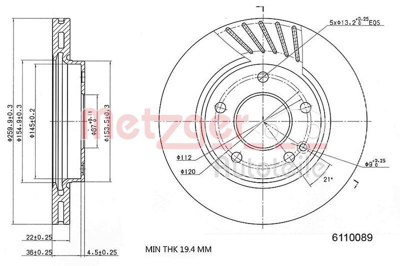 METZGER 6110089 Bremsscheibe Lack/Ks f&uuml;r MB VA