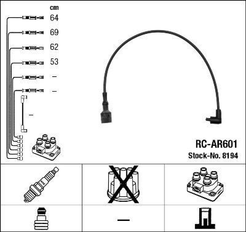 NGK 8194 Z&uuml;ndleitungssatz RC-AR601 |Z&uuml;ndkabel