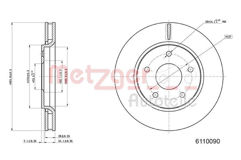 METZGER 6110090 Bremsscheibe Lack/Ks f&uuml;r CHRYSLER/FIAT VA