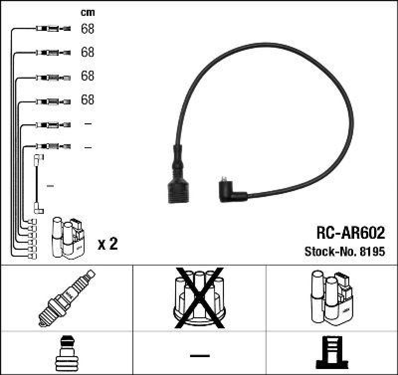 NGK 8195 Z&uuml;ndleitungssatz RC-AR602 |Z&uuml;ndkabel
