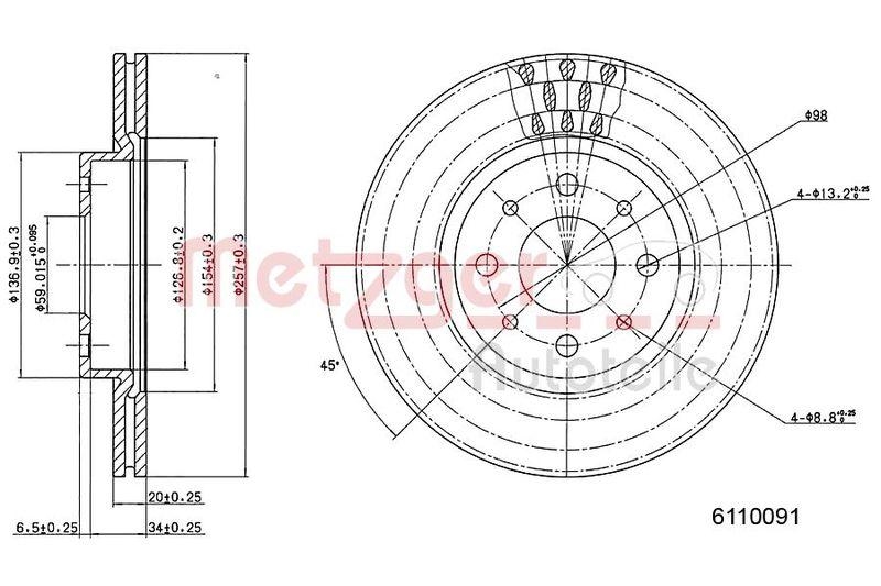 METZGER 6110091 Bremsscheibe Lack/Ks f&uuml;r FIAT/LANCIA VA