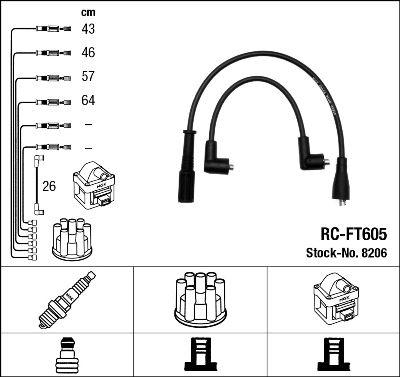 NGK 8206 Z&uuml;ndleitungssatz RC-FT605 |Z&uuml;ndkabel