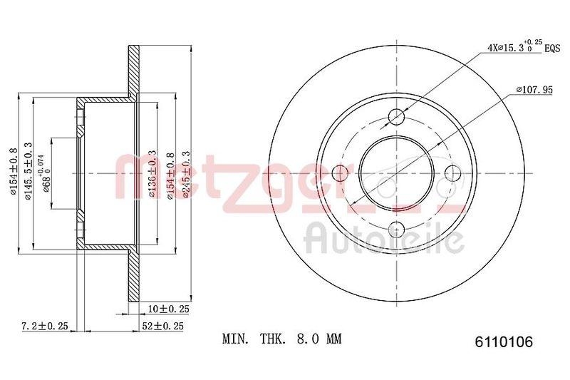 METZGER 6110106 Bremsscheibe Lack/Ks f&uuml;r AUDI HA