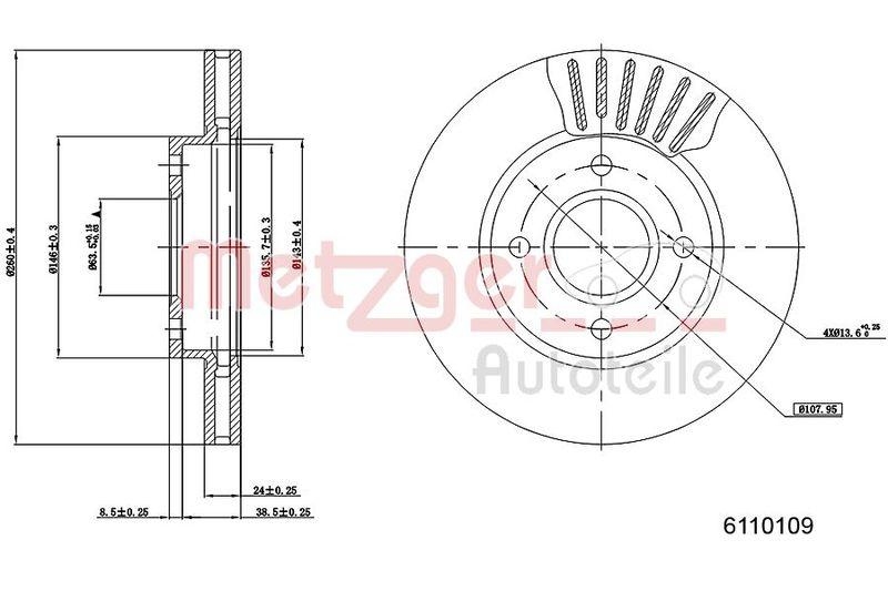 METZGER 6110109 Bremsscheibe Lack/Ks f&uuml;r FORD VA