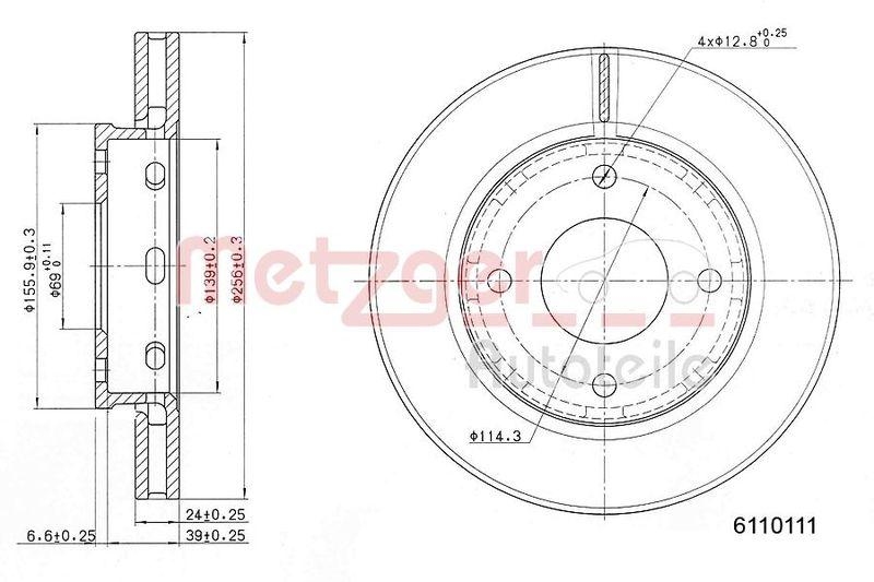 METZGER 6110111 Bremsscheibe Lack/Ks f&uuml;r MITSUBISHI/SMART VA