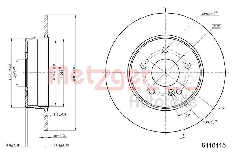 METZGER 6110115 Bremsscheibe Lack/Ks/Ms f&uuml;r MB HA