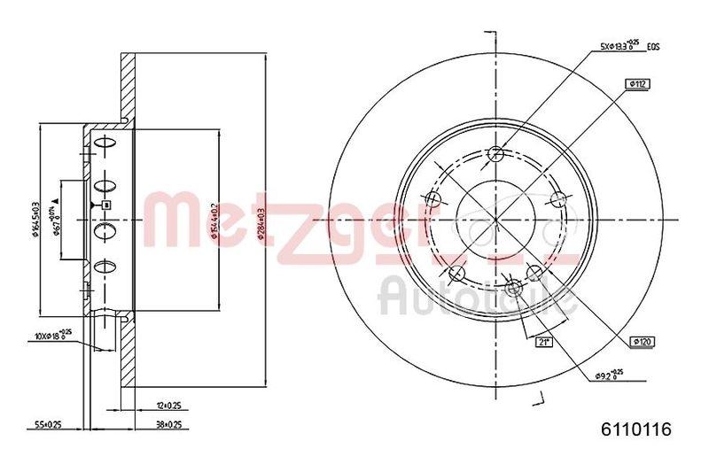 METZGER 6110116 Bremsscheibe Lack/Ks/Ms f&uuml;r MB VA
