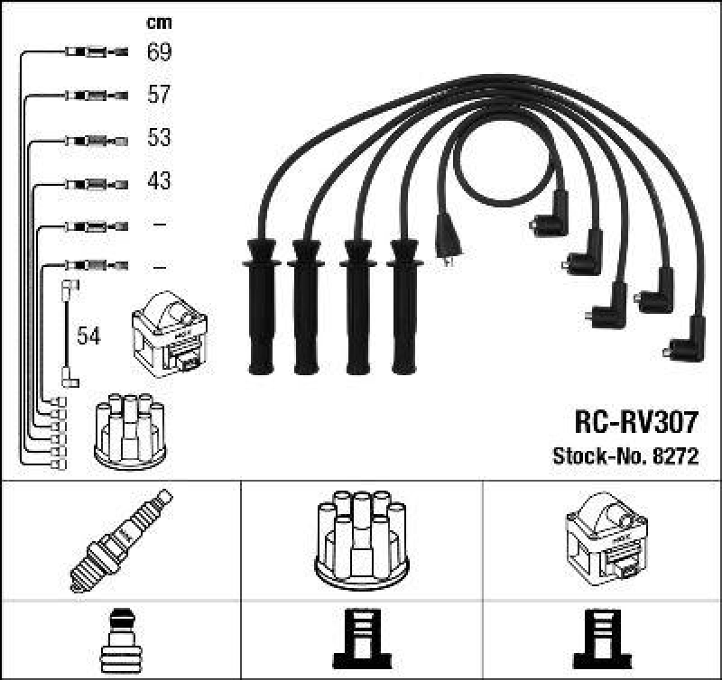 NGK 8272 Z&uuml;ndleitungssatz RC-RV307 |Z&uuml;ndkabel
