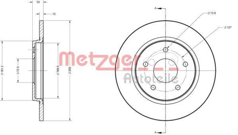 METZGER 6110120 Bremsscheibe Lack/Ks f&uuml;r DODGE/FIAT/LANCIA/VW HA