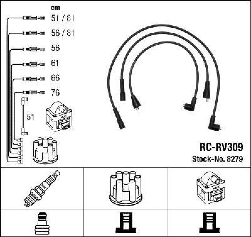 NGK 8279 Z&uuml;ndleitungssatz RC-RV309 |Z&uuml;ndkabel