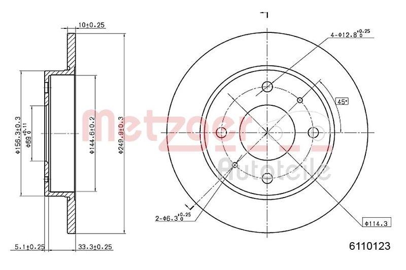 METZGER 6110123 Bremsscheibe Lack/Ks f&uuml;r MITSUBISHI/SMART HA