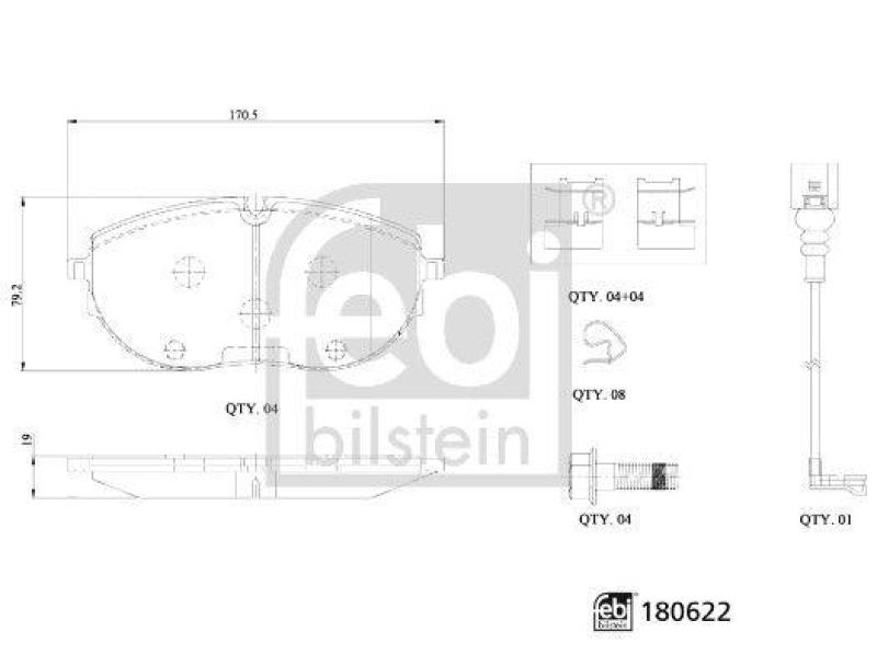FEBI BILSTEIN 180622 Bremsbelagsatz mit Befestigungsmaterial f&uuml;r VW-Audi