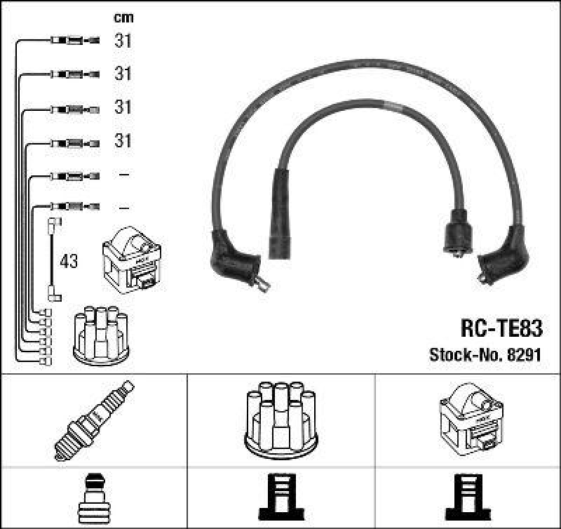 NGK 8291 Z&uuml;ndleitungssatz RC-TE83 |Z&uuml;ndkabel