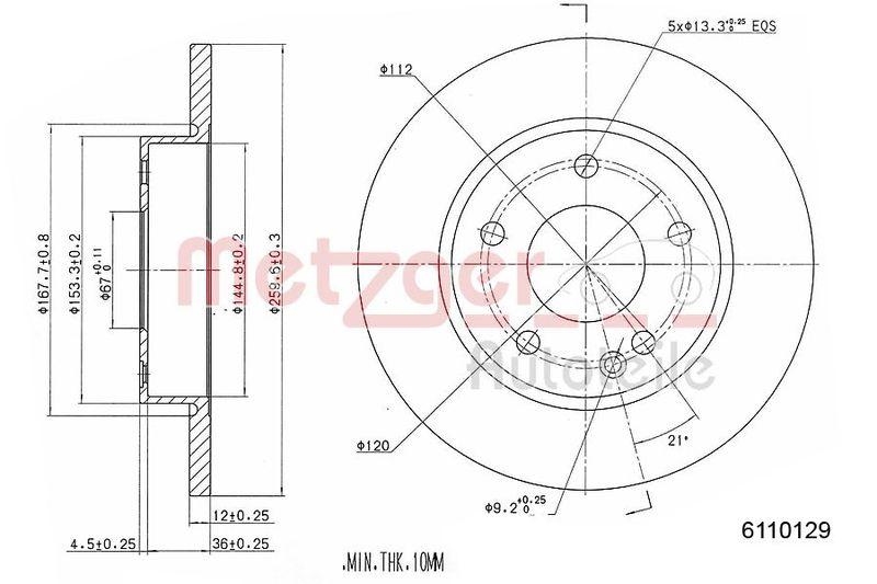 METZGER 6110129 Bremsscheibe Lack/Ks/Ms f&uuml;r MB VA