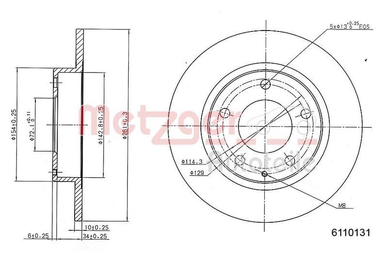 METZGER 6110131 Bremsscheibe Lack/Ks f&uuml;r FORD/VOLVO HA