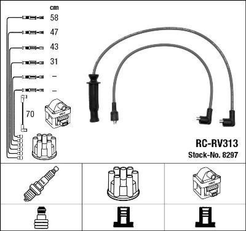 NGK 8297 Z&uuml;ndleitungssatz RC-RV313 |Z&uuml;ndkabel