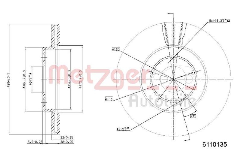 METZGER 6110135 Bremsscheibe Lack/Ks/Ms f&uuml;r MB VA