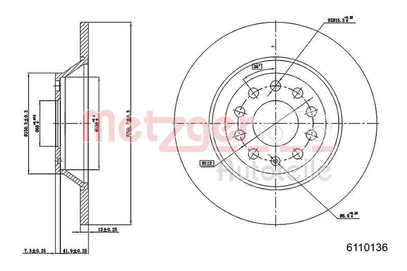 METZGER 6110136 Bremsscheibe Lack/Ks/Ms f&uuml;r AUDI HA