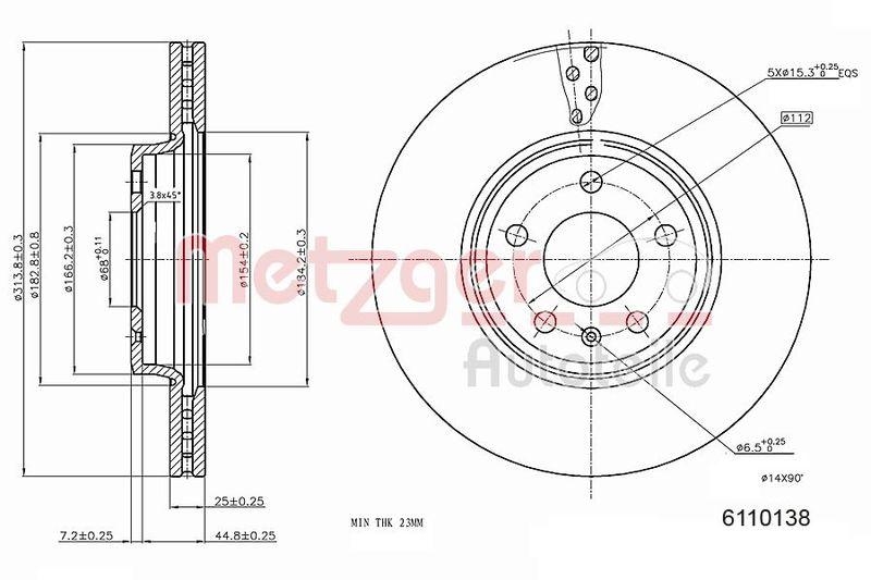 METZGER 6110138 Bremsscheibe Lack/Ks f&uuml;r AUDI VA