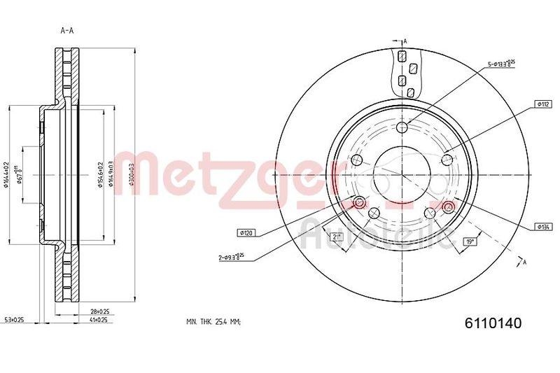METZGER 6110140 Bremsscheibe Lack/Ks/Ms f&uuml;r MB VA