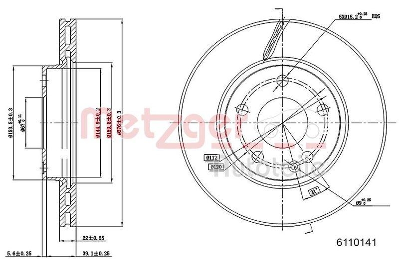 METZGER 6110141 Bremsscheibe Lack/Ks/Ms f&uuml;r MB VA