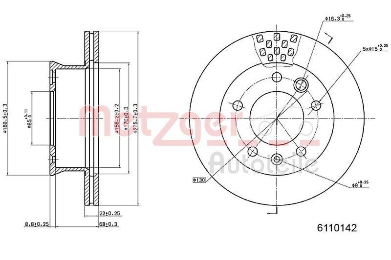 METZGER 6110142 Bremsscheibe Lack/Ks/Ms/Hc f&uuml;r MB VA