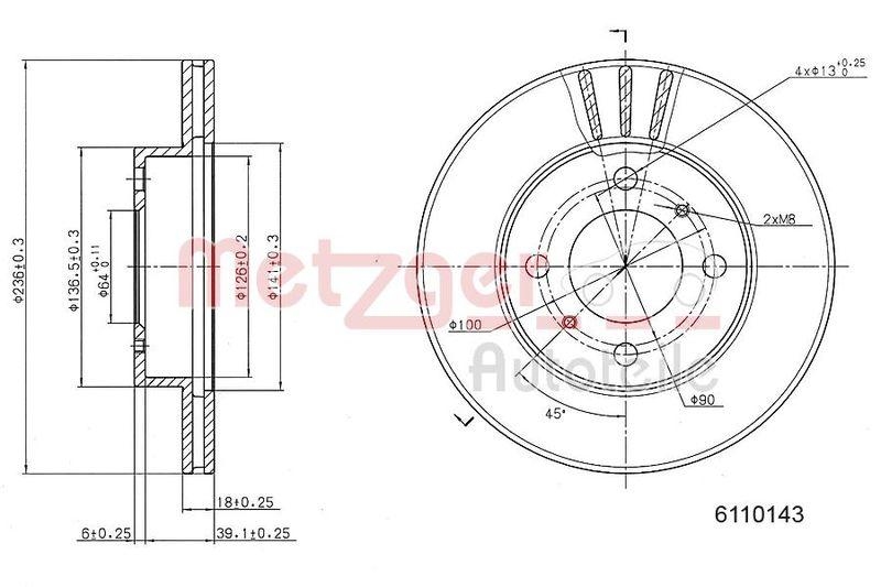 METZGER 6110143 Bremsscheibe Lack/Ks f&uuml;r MITSUBISHI VA