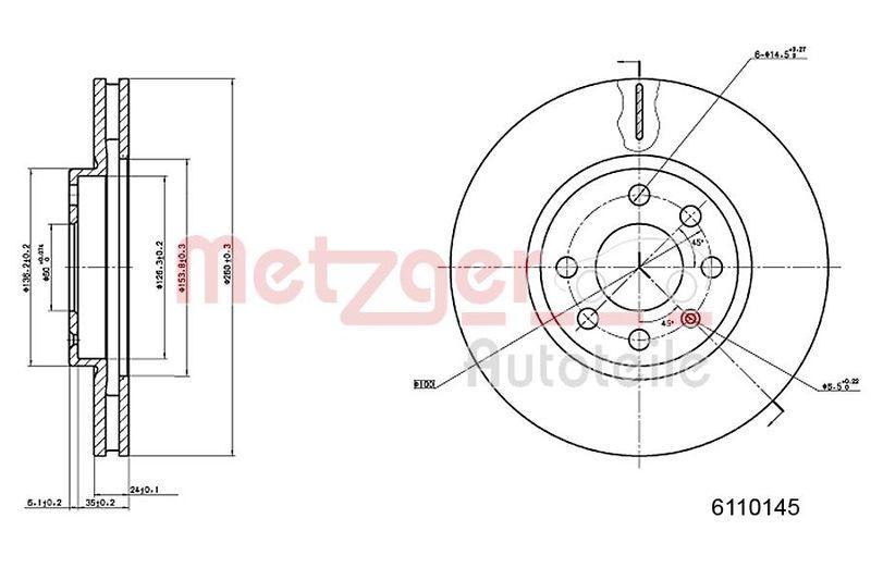 METZGER 6110145 Bremsscheibe Lack/Ks f&uuml;r OPEL VA