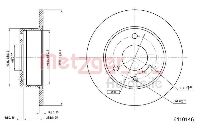 METZGER 6110146 Bremsscheibe Lack/Ks/Ms f&uuml;r CITROEN/PEUGEOT VA