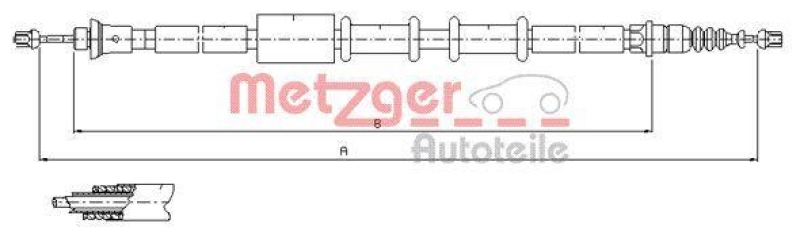 METZGER 1651.22 Seilzug, Feststellbremse f&uuml;r FIAT hinten links/rechts