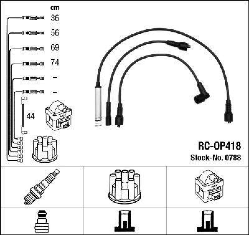 NGK 0788 Z&uuml;ndleitungssatz RC-OP418 |Z&uuml;ndkabel