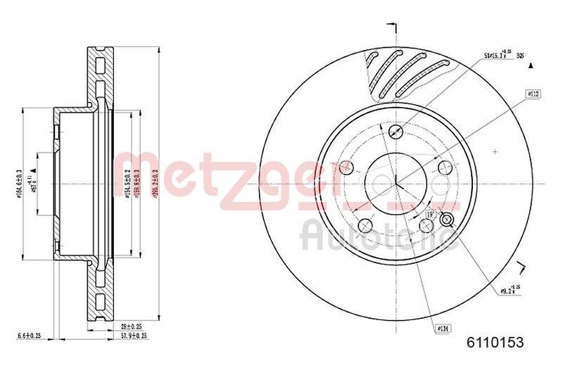 METZGER 6110153 Bremsscheibe Lack/Ks f&uuml;r MB VA