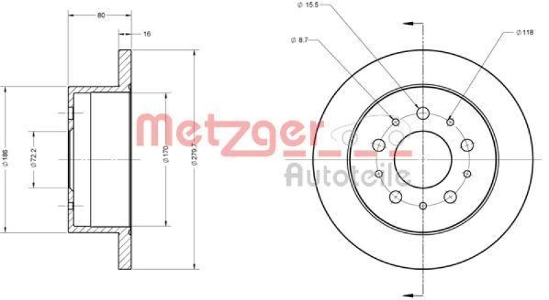 METZGER 6110163 Bremsscheibe Lack/Ks/Ms f&uuml;r CITROEN/FIAT/PEUGEOT HA