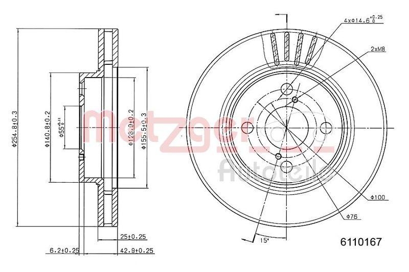 METZGER 6110167 Bremsscheibe Lack/Ks f&uuml;r TOYOTA VA