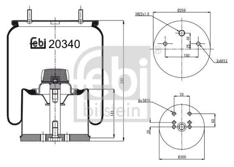 FEBI BILSTEIN 20340 Luftfederbalg mit Stahlkolben