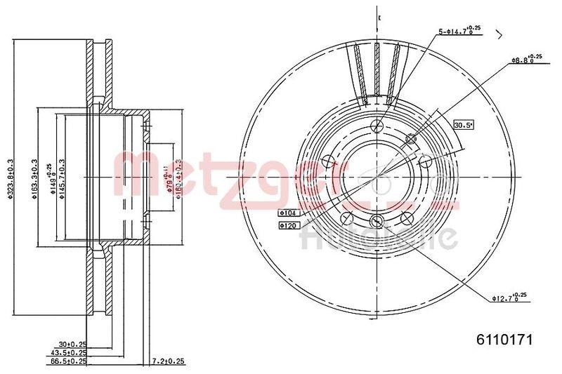 METZGER 6110171 Bremsscheibe Lack/Ks/Ms/Hc f&uuml;r BMW VA