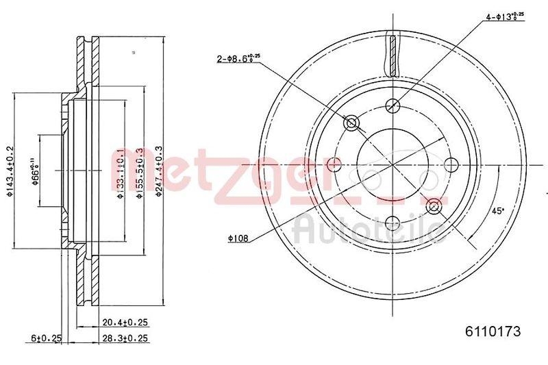 METZGER 6110173 Bremsscheibe Lack/Ks/Ms f&uuml;r PEUGEOT VA