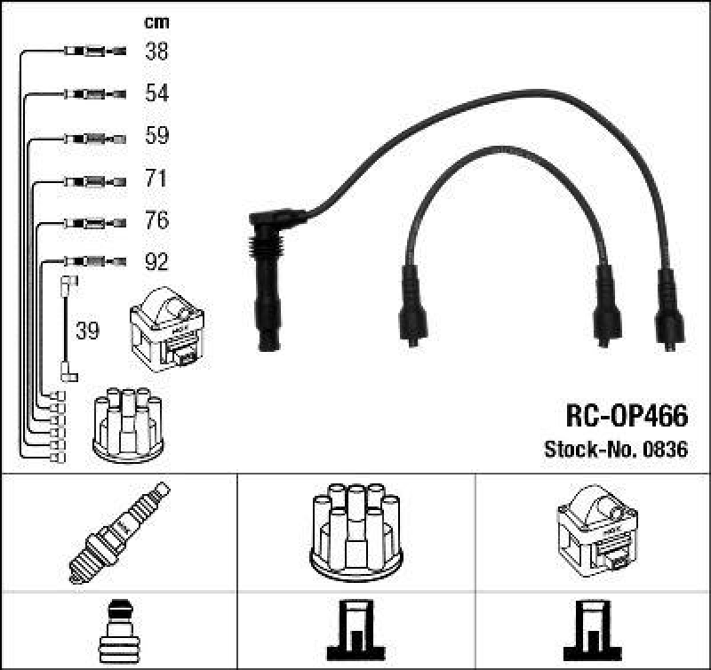 NGK 0836 Z&uuml;ndleitungssatz RC-OP466 |Z&uuml;ndkabel