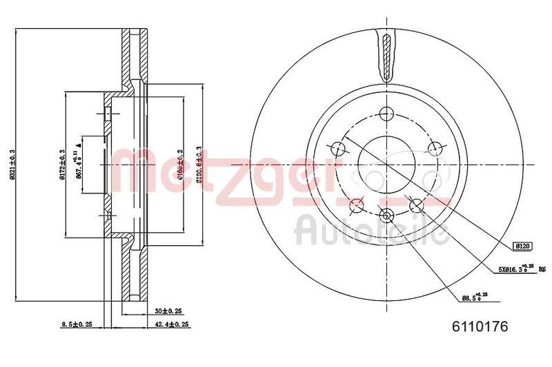 METZGER 6110176 Bremsscheibe Lack/Ks f&uuml;r OPEL VA