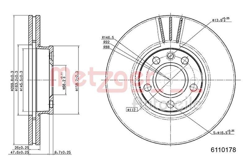 METZGER 6110178 Bremsscheibe Lack/Ks f&uuml;r VW VA