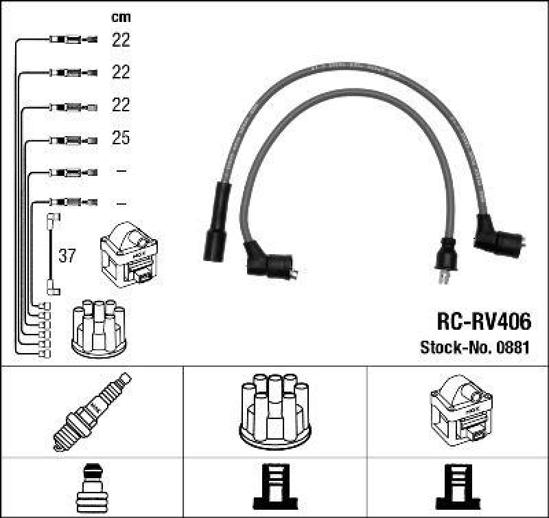 NGK 0881 Z&uuml;ndleitungssatz RC-RV406 |Z&uuml;ndkabel