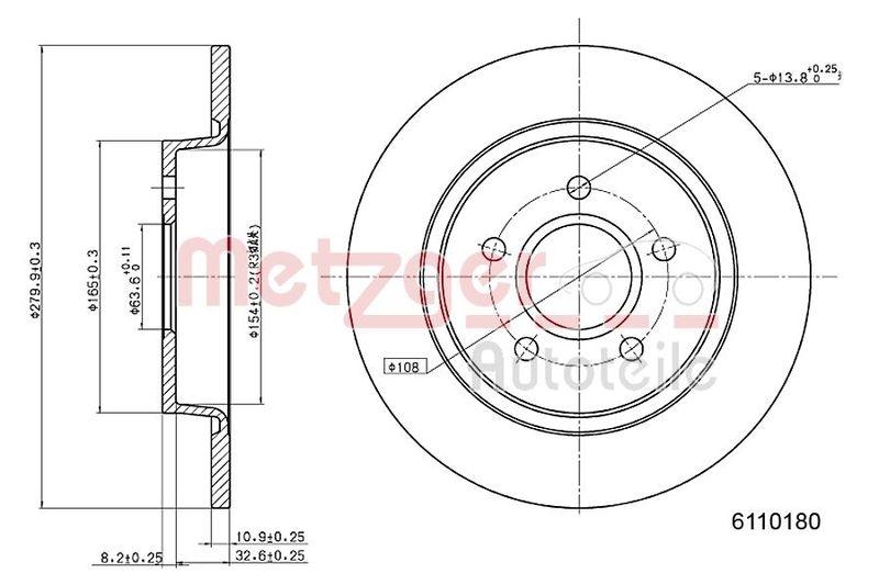 METZGER 6110180 Bremsscheibe Lack/Ks f&uuml;r FORD/VOLVO HA