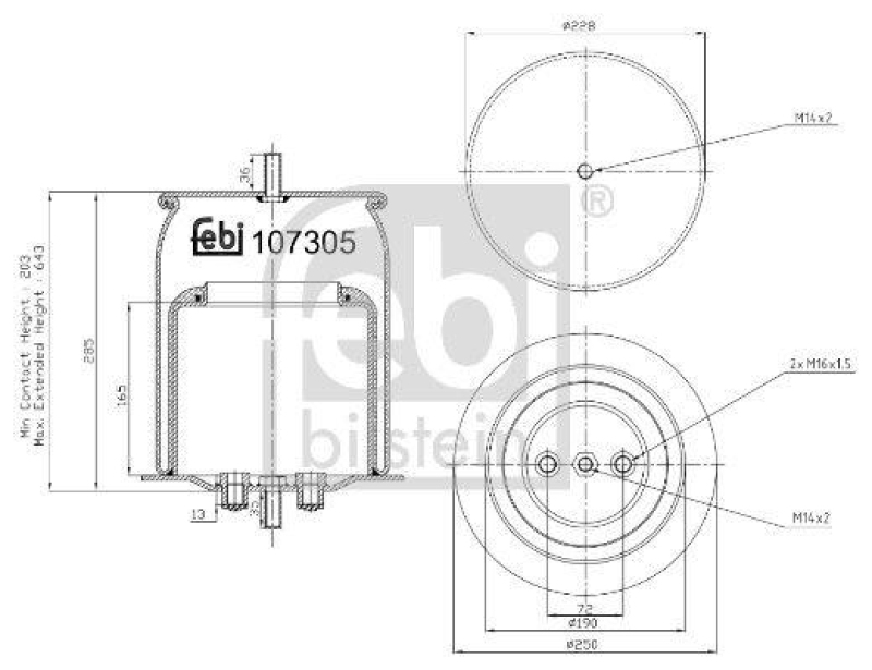 FEBI BILSTEIN 107305 Luftfederbalg mit Stahlkolben und Kolbenstange für Iveco