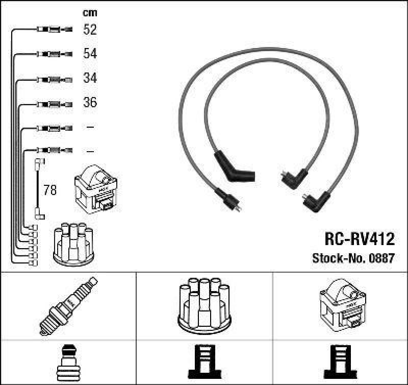 NGK 0887 Z&uuml;ndleitungssatz RC-RV412 |Z&uuml;ndkabel